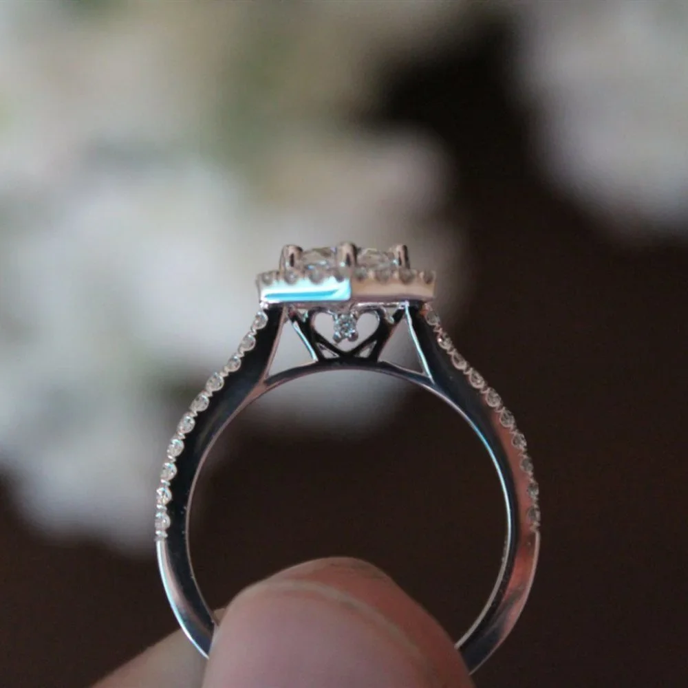 *NEW 925 Sterling Silver Diamond Hexagon Halo Ring